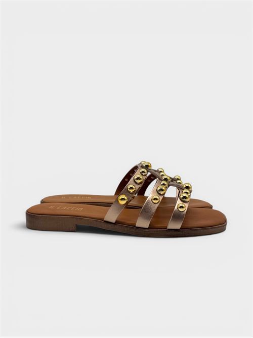 Ciabatta flat in pelle champagne con borchie dorate IL LACCIO | 10003PELLEROSEGOLD